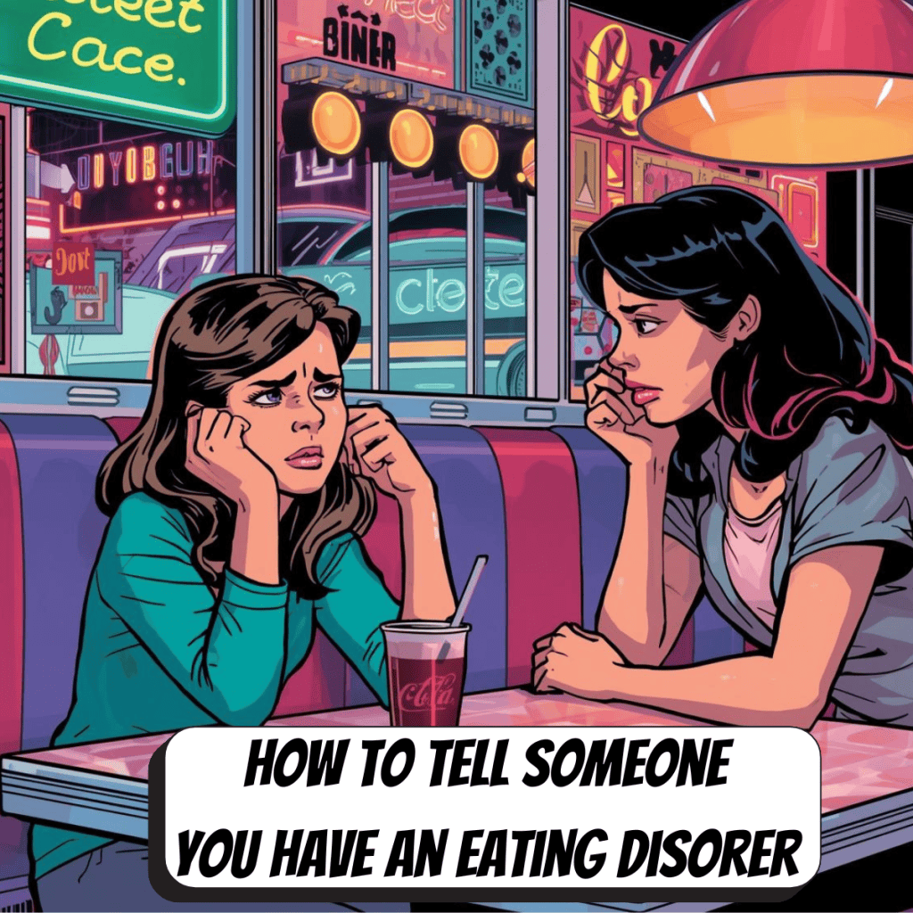 comic book teen girl looking anxious talking to adult woman in diner