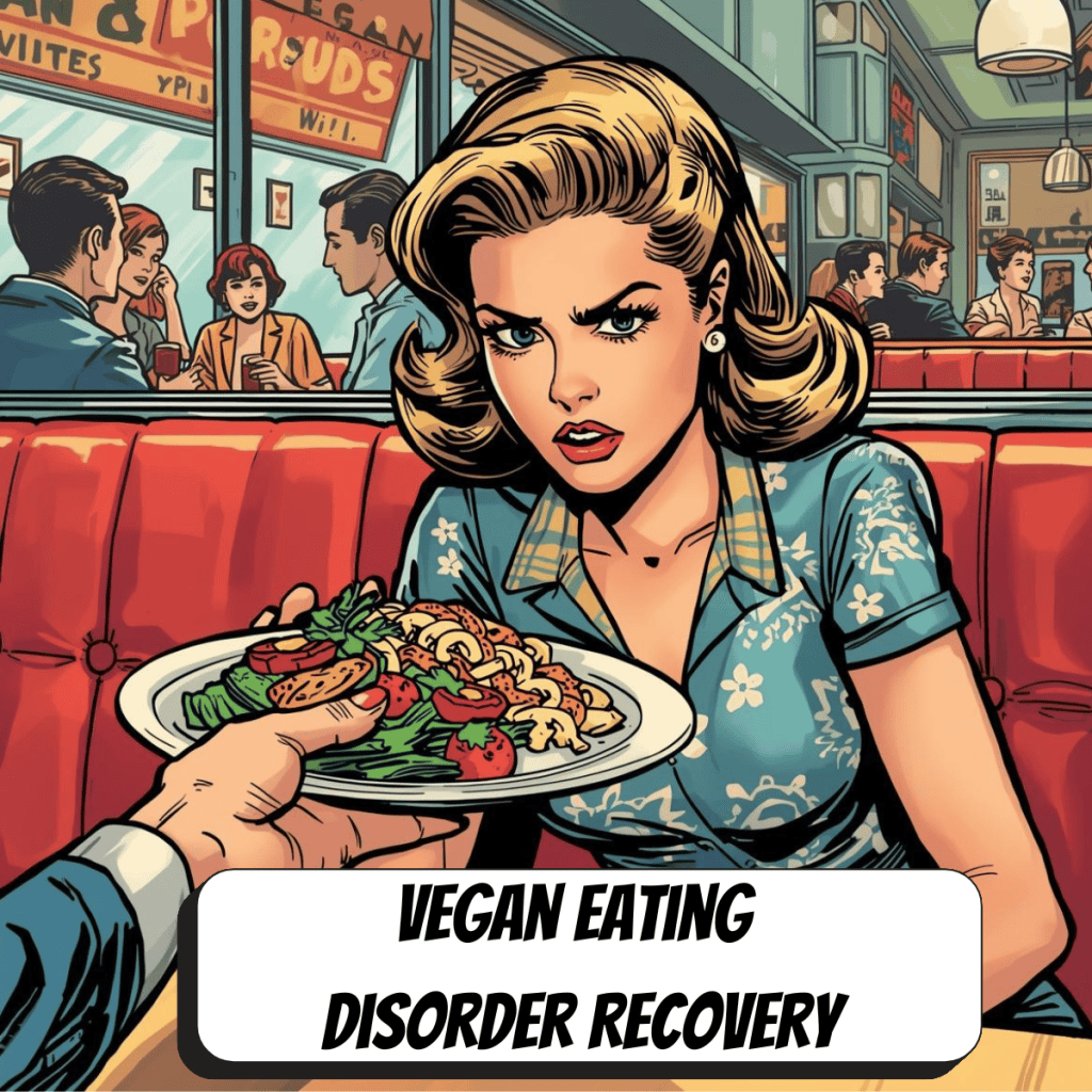 woman at a diner looking upset being handed a plate