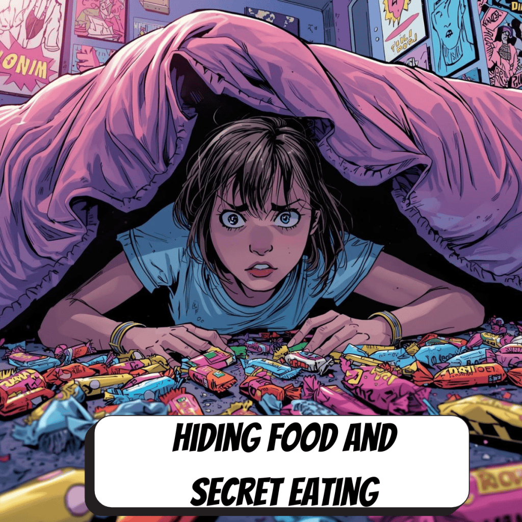 comic book teenager hiding under a blanket where eating candy