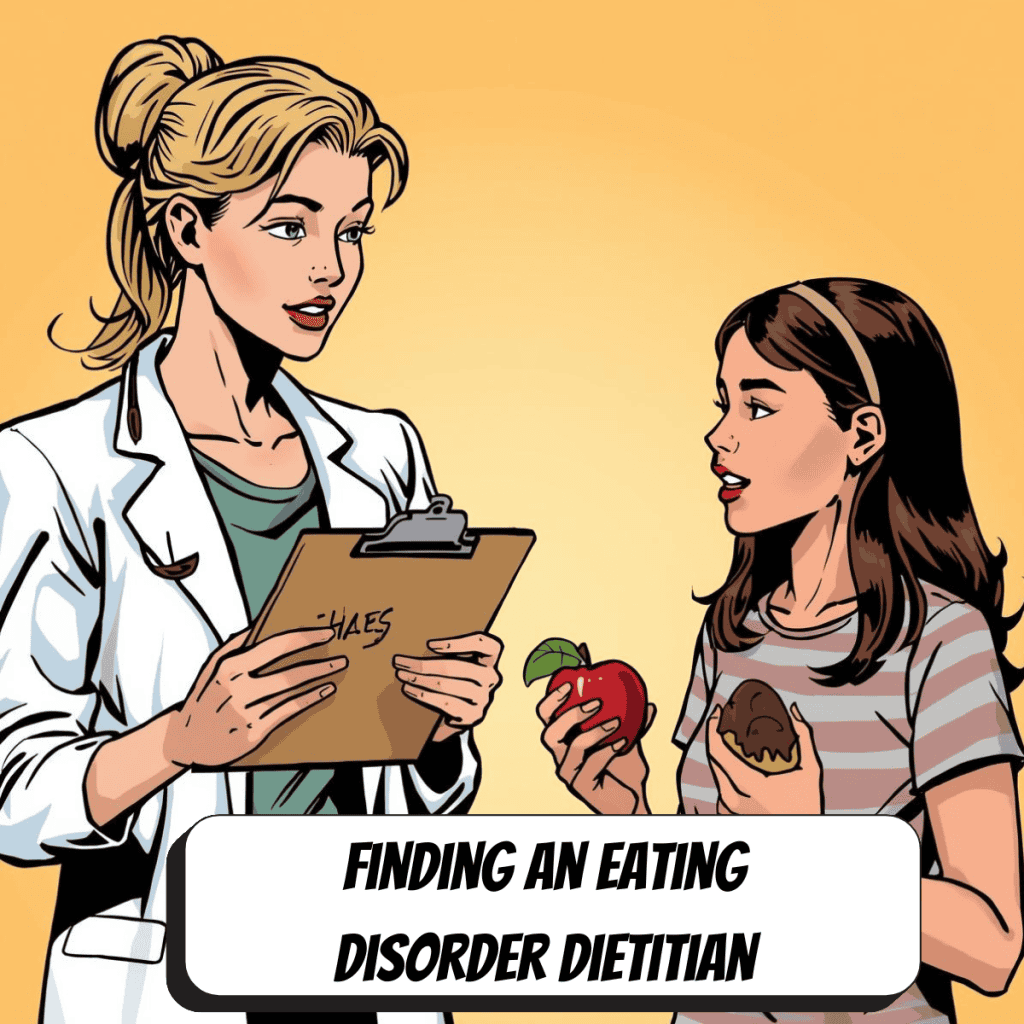 comic book female dietitian giving advice to teen girl