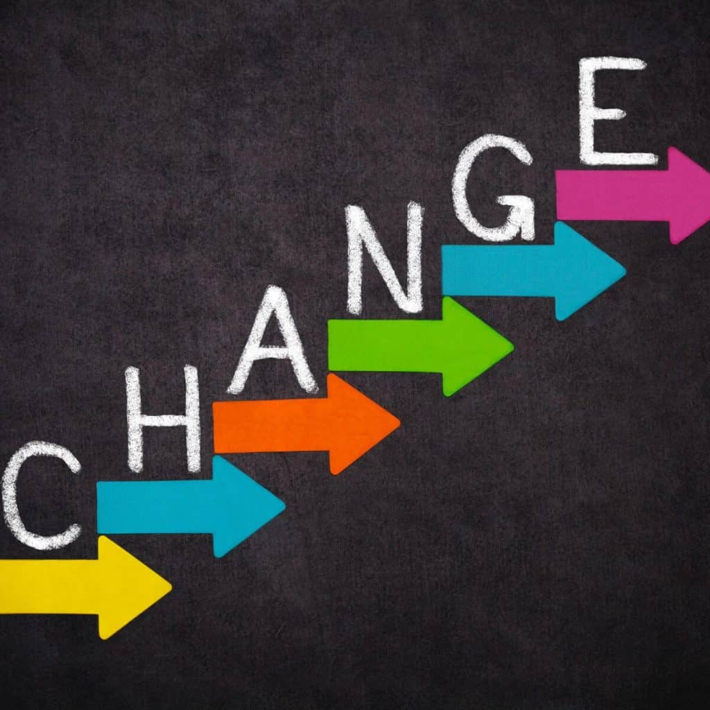 Picture of the word change with colored arrows