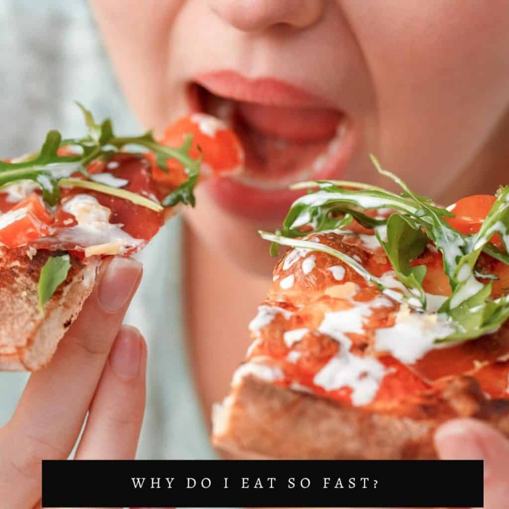 Person eating pizza with one slice in each hand