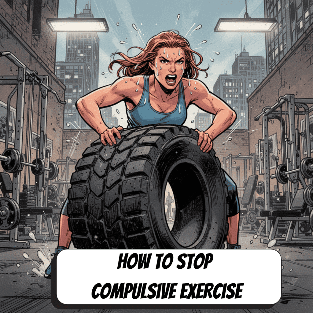 comic book woman pushing heavy tire