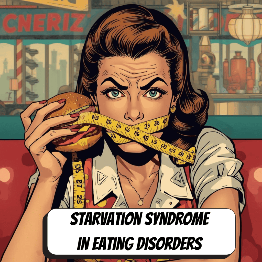 woman with burger at diner and measuring tape over her mouth