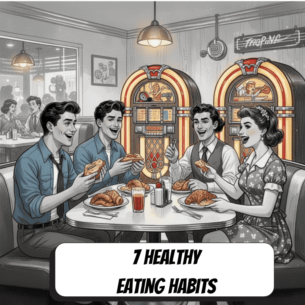 comic book group of friends eating at a diner