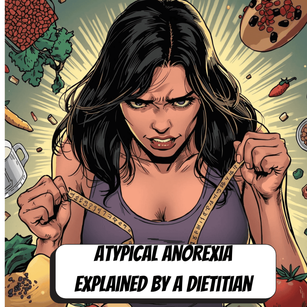 comic book woman looking stressed with tape measure