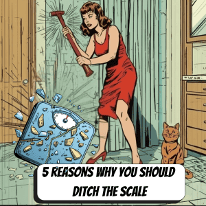 comic book woman smashing a scale