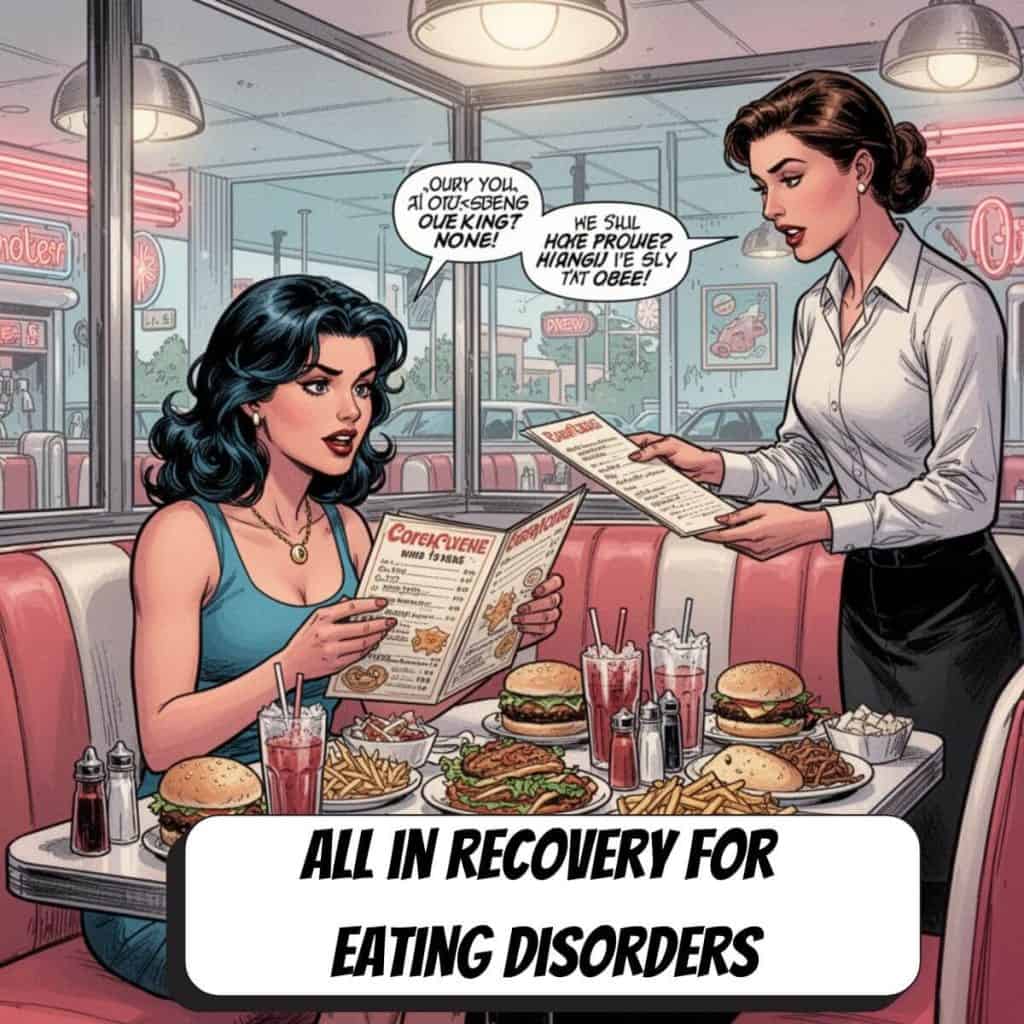 woman at diner ordering large amount of food