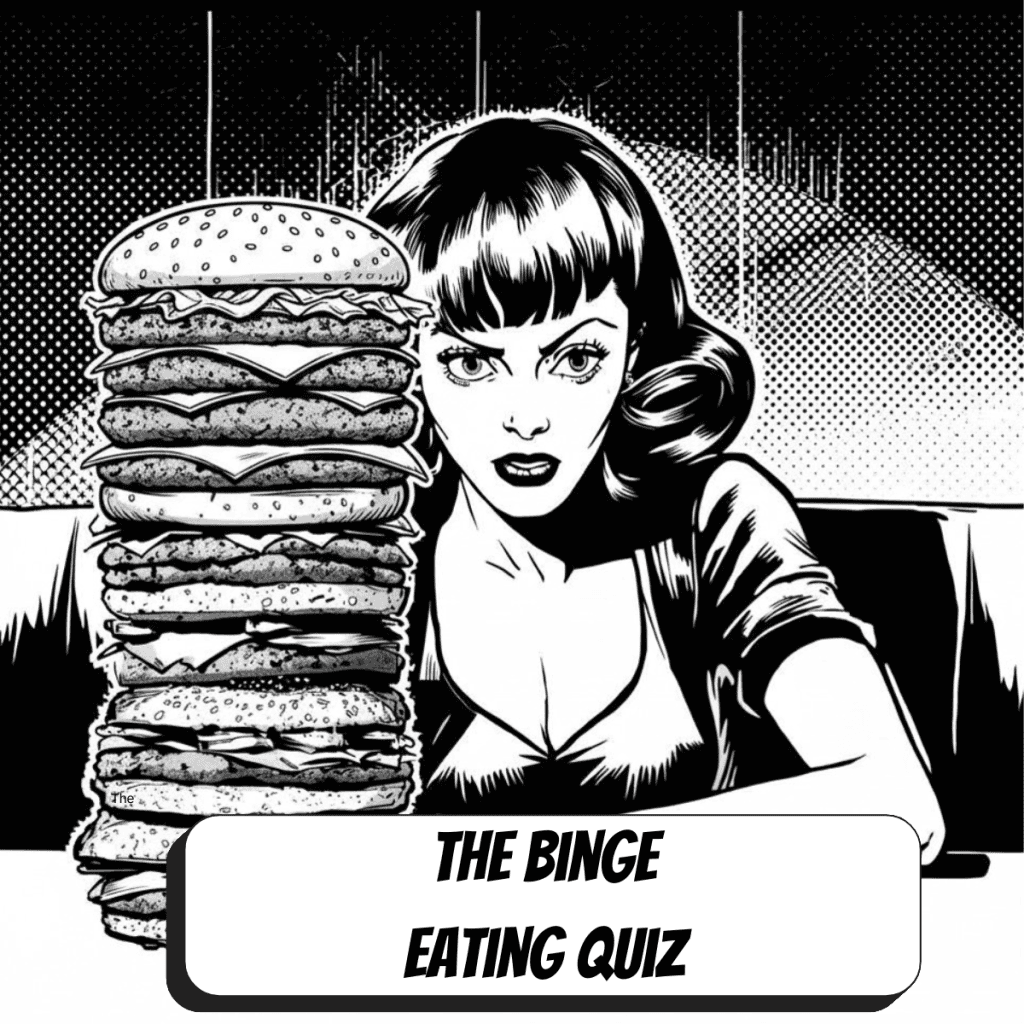 comic book woman with a lot of burgers black and white image