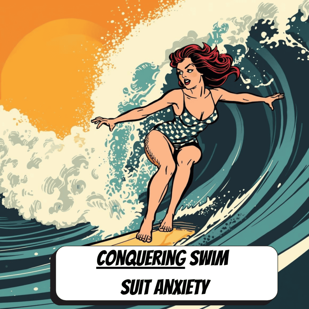 comic book image of a woman surfing