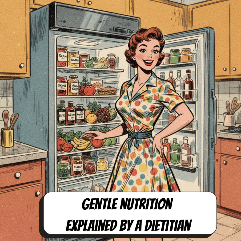 comic book woman confidently choosing food from the fridge