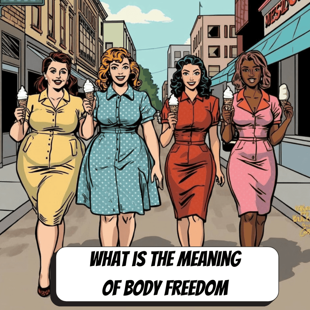 comic book image of four women eating ice cream cones walking down the street