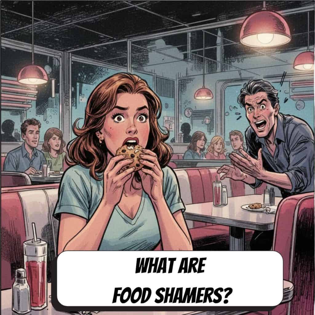 comic book woman at a diner with a man across from her scolding her