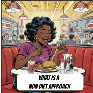 comic book woman enjoying a meal at a diner