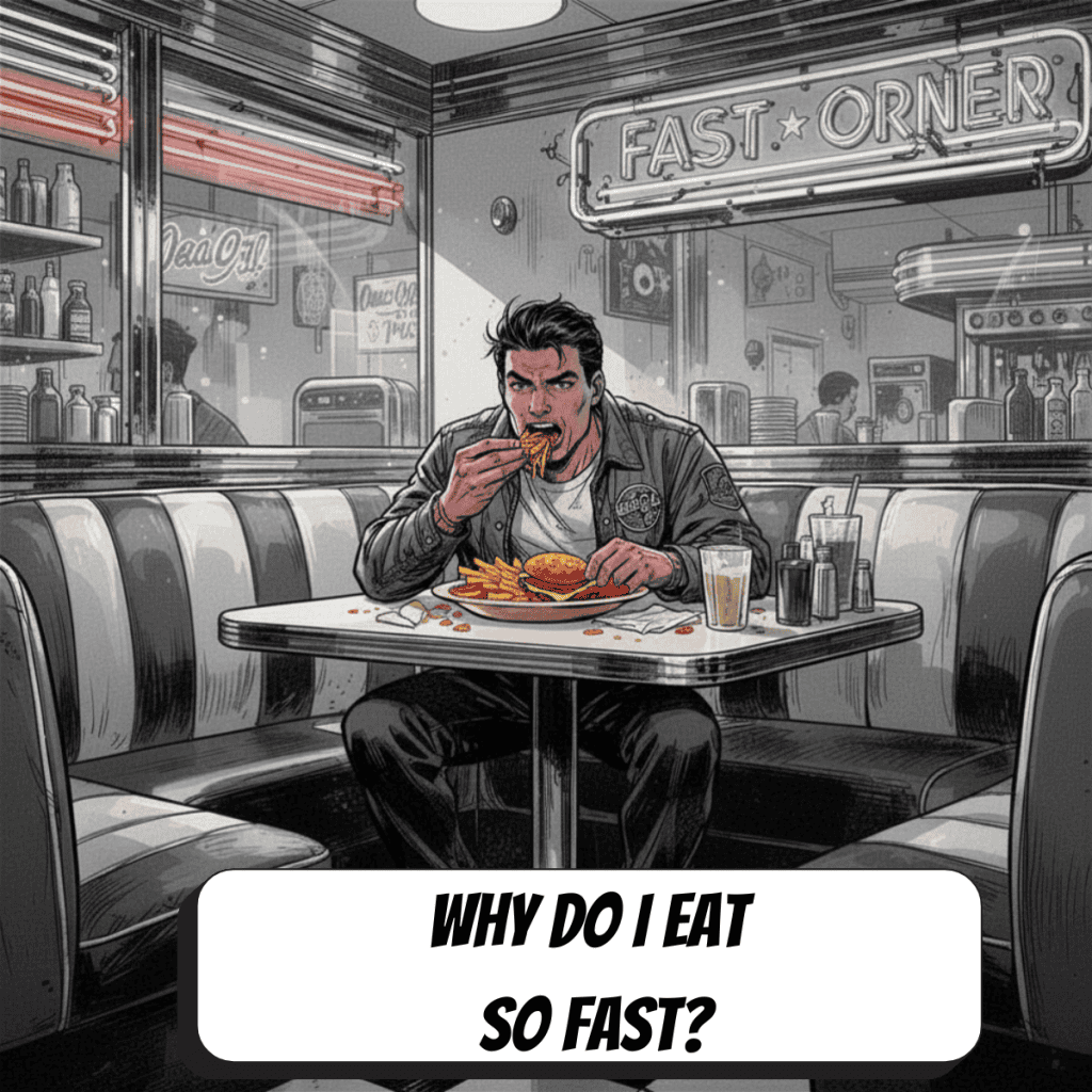 comic book man at a diner eating fast
